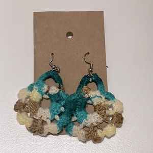 NEW! Handmade crocheted earrings, teal/cream colors! FREE with any purchase!